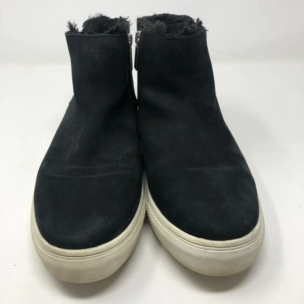 J Slides NYC Ankle Booties Womens 10 Black Leather Faux Fur Lined Side Zip